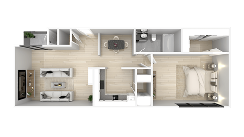 Floor plan for 1 bed, 1 bath, 774 sqft